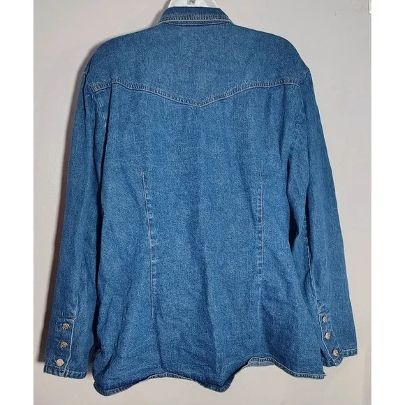 DENIM &‎ CO cowgirl 1X Blue Denim Button Front Blazer Jacket 100% Cotton vintage - Picture 2 of 8